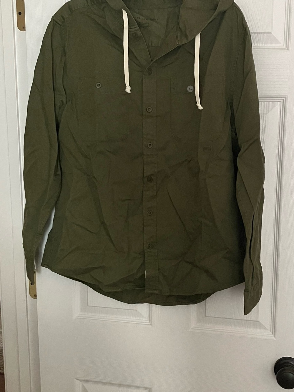 American Eagle Men’s Size XL Olive Green Military Style Button Down Hoodie